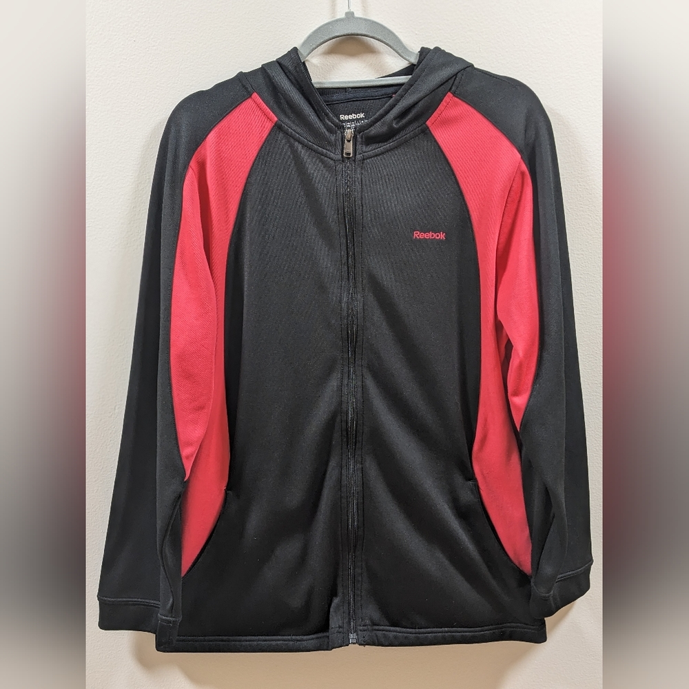 Reebok black and hot pink women's  zip up jacket with hood- XL